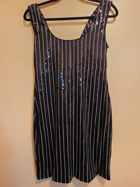 As U Wish Sequin Striped Bodycon Mini Dress with Cowl Neckline in back L